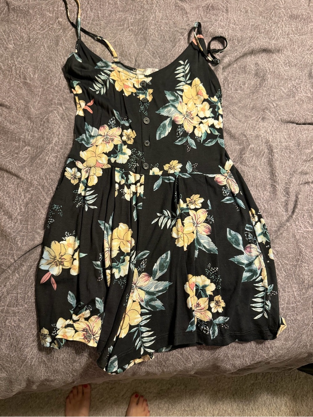 VENUS Black Floral Romper with Yellow Blooms